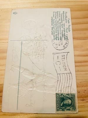 Vintage Embossed Merry Xmas Postcard Postmarked 1 Cent Green Stamp Holiday - Thumbnail 2