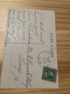 Vintage Embossed Christmas Postcard Holly Winter Scene Gold Foil Mailable - Thumbnail 2
