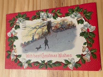 Vintage Embossed Christmas Postcard 1910 Copr R Ash With Best Christmas Wishes - Image 1