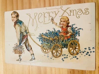Vintage Embossed Merry Xmas Postcard Postmarked 1 Cent Green Stamp Holiday - Image 1