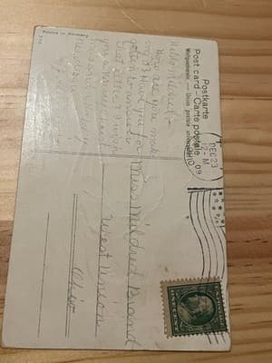 Vintage 1909 Christmas Postcard Angel Holly Printed in Germany Postmarked - Thumbnail 2