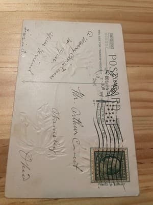 Embossed Christmas Postcard Poinsettia Winter House Postmarked Early 1900s - Thumbnail 2