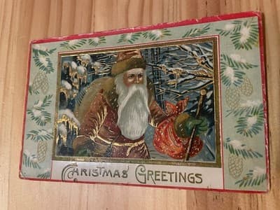 Vintage Christmas Greetings Santa Postcard Embossed Gold Printed in Saxony - Image 1