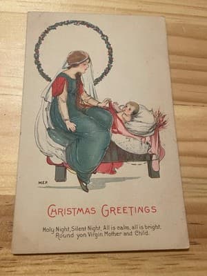 Vintage Christmas Postcard Virgin Mother and Child 1921 Postmarked Holiday - Image 1