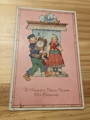 Vintage Postcard A Happy New Year My Friend 1910s Handwritten Postmark Stamp - Image 1