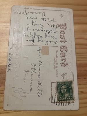 Vintage Embossed New Year Postcard Jan 1 Winter Scene Holly Gold Accents Gilded - Thumbnail 2