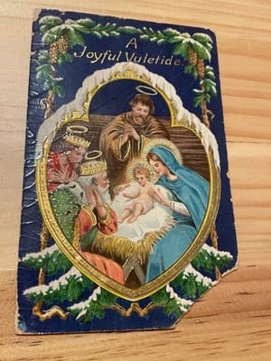 Vintage 1911 Embossed Christmas Postcard A Joyful Yuletide Nativity Scene Gold - Image 1