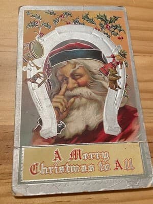 Vintage 1918 Embossed Santa Christmas Postcard A Merry Christmas to All Silver - Image 1