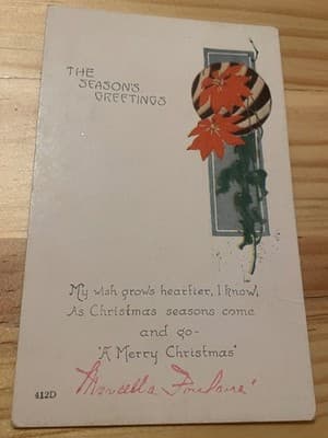 Vintage 1923 Christmas Postcard The Seasons Greetings Poinsettia Signed - Image 1