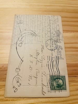 Vintage 1912 Christmas Postcard Mailed Stayton Oregon Embossed Gold Winter Scene - Thumbnail 2