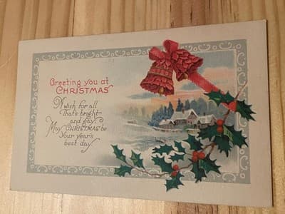 Vintage Christmas Postcard Unposted Greeting You at Christmas Made in USA Holly - Image 1