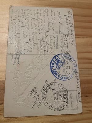 Embossed New Year Postcard Holly Winter Scene Vintage Postmark Censor Stamp - Thumbnail 2