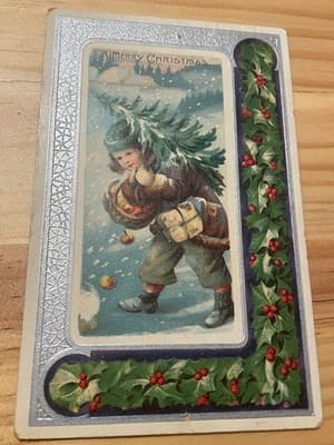 Vintage Embossed Christmas Postcard Printed In Germany A Merry Christmas Silver - Image 1