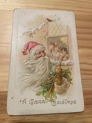 Vintage Embossed Santa Postcard A Merry Christmas Divided Back Used - Image 1