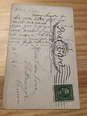 Vintage Postcard A Happy New Year My Friend 1910s Handwritten Postmark Stamp - Thumbnail 2