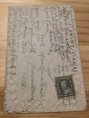 Vintage 1911 Embossed Christmas Postcard Merry Christmas Church Scene Victorian - Thumbnail 2
