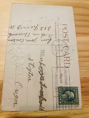 New Year Greetings 1922 Embossed Vintage Postcard Christmas Postmark 1c Stamp - Thumbnail 2