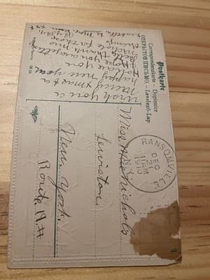 Vintage Embossed Christmas Greetings Postcard Postmarked Ransomville NY Used - Thumbnail 2