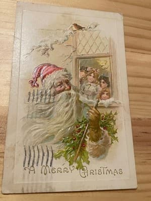 Vintage Embossed Santa Christmas Postcard 1910 Canceled 1c Stamp Merry Greeting - Image 1
