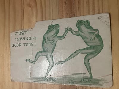 Vintage Leota Woy Frog Postcard 1910 Dancing Frogs Having A Good Time Rare - Image 1