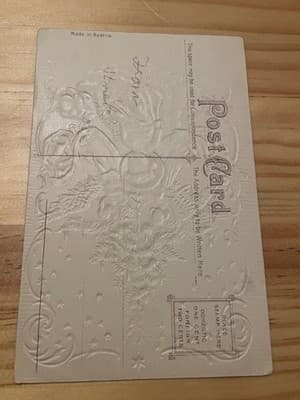 Vintage Embossed Christmas Postcard Made in Austria Angels Baby Fabric Applique - Thumbnail 2