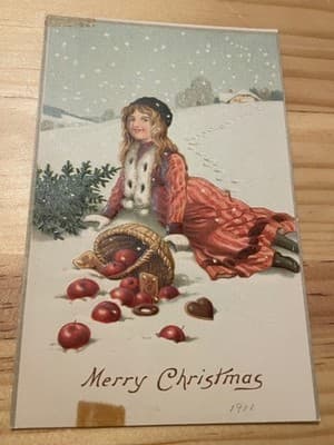Vintage 1911 Embossed Merry Christmas Postcard Printed in Germany Snow Girl - Image 1