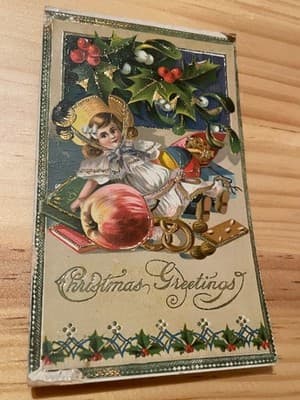 Vintage Embossed Christmas Greetings Postcard Postmarked Ransomville NY Used - Image 1
