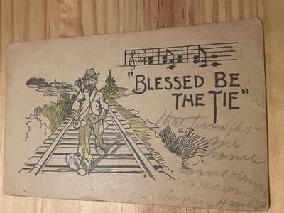 Vintage 1907 Postcard Blessed Be The Tie Railroad Illustration Ohio Postmark - Image 1
