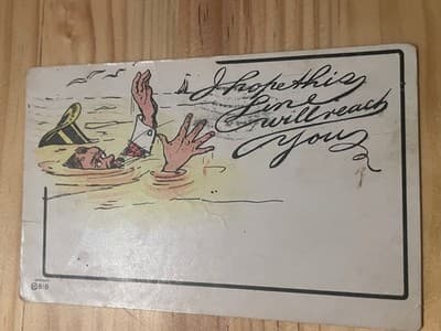 Vintage 1908 Comic Drowning Postcard Portsmouth Postmark 1c Washington Stamp - Image 1