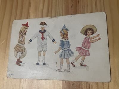 Vintage Illustrated Children Postcard 990 Handwritten Back Stains Corner Wear - Image 1