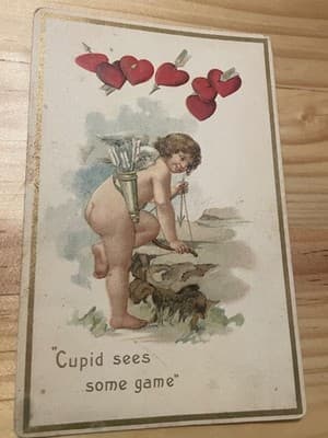 Vintage Cupid Sees Some Game Postcard Germany Unposted Antique Gold Border - Image 1
