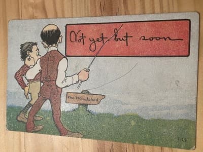 Vintage Comic Postcard Not Yet But Soon The Woodshed 143 Handwritten Used 1907 - Image 1