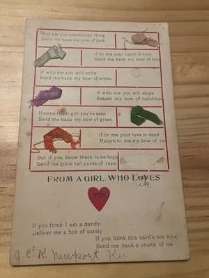 Vintage Postcard FROM A GIRL WHO LOVES YOU Ribbon Tokens Addressed Newport KY - Image 1