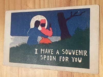 I Have A Souvenir Spoon For You Postcard 1908 Postmarked Ohio Moonlit Couple - Image 1