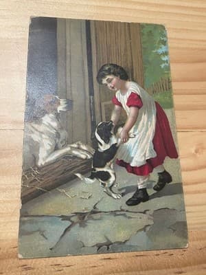 Vintage Italian Postcard 1924 Il Compagno Fedele Girl Dog Art Cartolina Postale - Image 1