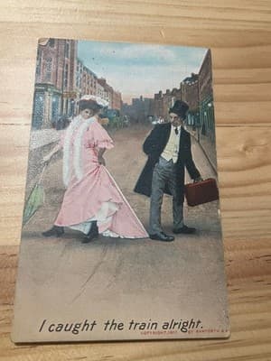 Bamforth & Co Postcard I Caught the Train Alright 1907 Color Comic Stamped - Image 1