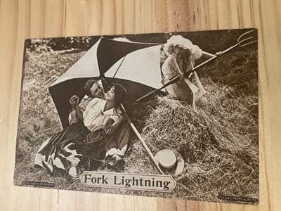 Vintage Fork Lightning Postcard Black White Photo Haystack Women Postmarked Ohio - Image 1