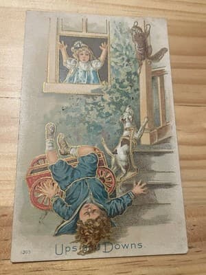 Vintage 1911 Postcard Ups and Downs Embossed Child Dog Cat 1¢ Stamp Postmark - Image 1