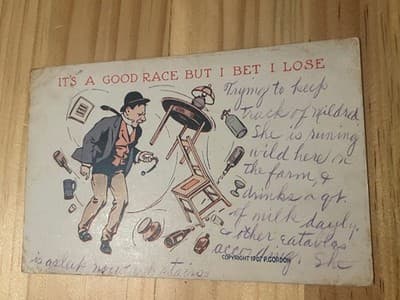 P Gordon 1907 Comic Postcard Its A Good Race But I Bet I Lose Vintage Used - Image 1