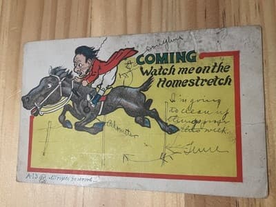 Vintage Horse Racing Postcard COMING Watch Me On The Homestretch Unposted - Image 1