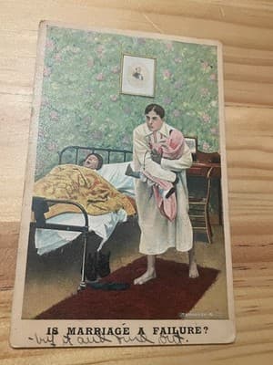 Bamforth Comic Postcard Is Marriage A Failure? Vintage England Postmark Ohio - Image 1