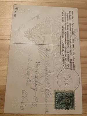 Vintage 1908 Postcards Many Happy Returns of the day Embossed Floral 1c - Thumbnail 2