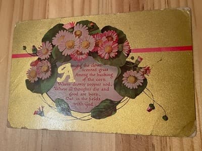 Vintage Floral Gold Embossed Postcard Poem Printed in Germany Postmarked 1912 - Image 1