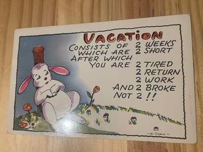 Vintage Vacation Comic Postcard Bunny H. Dean Illustration Handwritten Message - Image 1