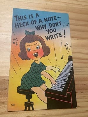 Vintage Cartoon Girl Piano Postcard This Is A Heck Of A Note Unposted 778 USA - Image 1