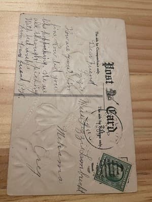 Many Happy Returns Embossed Postcard 1909 Floral Gold Accents Vintage Postmarked - Thumbnail 2