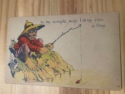 Vintage Postcard Fisherman In My Simple Way I Drop You A Line Used Postmark - Image 1
