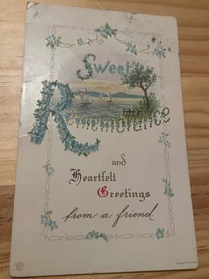 Vintage Embossed Greeting Postcard Sweet Remembrances Heartfelt Greetings Mailed - Image 1
