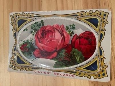 Vintage Embossed Rose Postcard Kindest Regards Printed in Germany Handwritten - Image 1