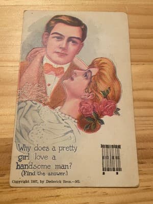 Dederick Bros 1907 Vintage Postcard Pretty Girl Handsome Man Riddle Postmarked - Image 1